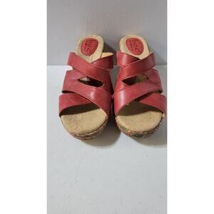 B.O.C. Born Concept Red Leather Floral CorkWedge Sandals Size 9